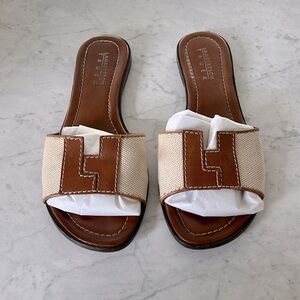 Lambertson Leather & Canvas Slide Sandals 37